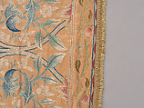 "Lotus" pattern bedcover or hanging, Design and embroidery possibly by May Morris (British, Bexley, Kent 1862–1938), Silk embroidery on woven silk foundation silk, with fringed trim, British