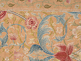 "Lotus" pattern bedcover or hanging, Design and embroidery possibly by May Morris (British, Bexley, Kent 1862–1938), Silk embroidery on woven silk foundation silk, with fringed trim, British