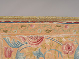 "Lotus" pattern bedcover or hanging, Design and embroidery possibly by May Morris (British, Bexley, Kent 1862–1938), Silk embroidery on woven silk foundation silk, with fringed trim, British