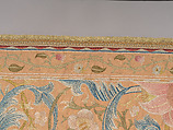 "Lotus" pattern bedcover or hanging, Design and embroidery possibly by May Morris (British, Bexley, Kent 1862–1938), Silk embroidery on woven silk foundation silk, with fringed trim, British