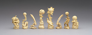 Left to Right: 48.174.92xaa-xhh Astronomical chess set, Max Esser (German, Barth 1885–1945 Berlin), Silver, silver-gilt, ivory, ebony, marble, plaster, brass, beeswax, enamel, German, Berlin