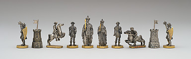 Thirty Years War chessmen (32) and board, Silver, silver-gilt, sycamore and ebonized wood, brass, German
