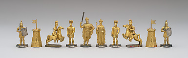 Thirty Years War chessmen (32) and board, Silver, silver-gilt, sycamore and ebonized wood, brass, German