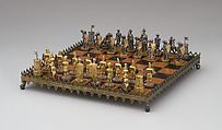 Thirty Years War chessmen (32) and board, Silver, silver-gilt, sycamore and ebonized wood, brass, German