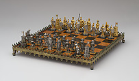 Thirty Years War chessmen (32) and board, Silver, silver-gilt, sycamore and ebonized wood, brass, German