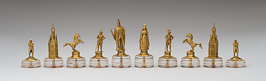 Gothic revival figures chessmen (32), Silver, silver gilt, rock crystal, German