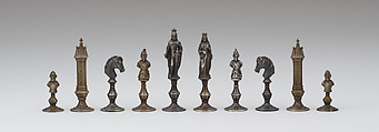 Crusaders and Ottomans Chessmen (32), Probably by E. G. Zimmerman Company, Hanau, Gilt bronze, pewtered, German