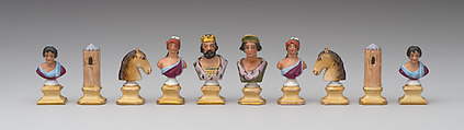 "Battle of blondes and brunettes" chessmen (32), Royal Porcelain Manufactory, Berlin (German, founded 1763), Hard-paste porcelain, German, Berlin