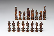 Chessmen (32), Maple, pear wood, German, possibly Oberammergau