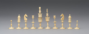 L to R: 53.71.18i, a–h, p Chessmen (32), Ivory, ebony, German
