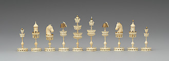 Chessmen (32), Ivory, gilt-brass, German