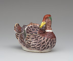 Miniature tureen in the form of a duck (one of a pair), Bow Porcelain Factory (British, 1747–1776), Soft-paste porcelain, British, Bow, London