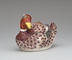 Miniature tureen in the form of a duck (one of a pair), Bow Porcelain Factory (British, 1747–1776), Soft-paste porcelain, British, Bow, London