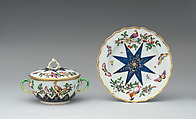 Écuelle with cover and underplate, Bow Porcelain Factory (British, 1747–1776), Soft-paste porcelain, British, Bow, London
