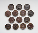 Group of Fourteen Roundels for Jeu de Moulin, Rosewood, German