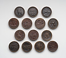 Group of Fourteen Roundels for Jeu de Moulin, Rosewood, German