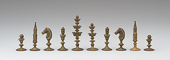 Chessmen (32) with box, Metal, probably German