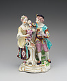 Man and girl with dog dressed as harlequin, Derby Porcelain Manufactory  British, Soft-paste porcelain, British, Derby