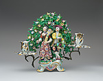 Candelabrum with figures of Spring and Winter (one of a pair), Bow Porcelain Factory (British, 1747–1776), Soft-paste porcelain, British, Bow, London
