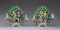 Candelabrum with figures of Spring and Winter (one of a pair), Bow Porcelain Factory (British, 1747–1776), Soft-paste porcelain, British, Bow, London