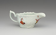 Sauceboat with depictions of Commodore Howe and the Duke of Marlborough, Vauxhall (British, ca. 1753–ca. 1763), Soft-paste porcelain, British, Vauxhall