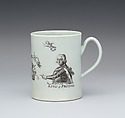 Mug with portrait of Frederick the Great, Worcester factory (British, 1751–2008), Soft-paste porcelain, British, Worcester