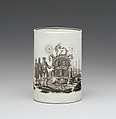 Mug with Freemason symbols and motto, Worcester factory (British, 1751–2008), Soft-paste porcelain, British, Worcester