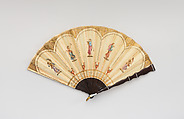 Fan, Chromolitography on silk; walnut, ivory, Belgian or French