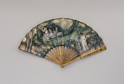 Fan with leaves imitative of Goya and Watteau, Imitator of Goya (Francisco de Goya y Lucientes) (Spanish, Fuendetodos 1746–1828 Bordeaux), Gouache on parchment; gilt metal, silver (?), paste (?), possibly French
