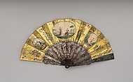 Fan, Paper, paint, gilt, tortoiseshell, possibly French