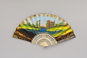Folding Fan with Representation of a Gothic Revival Arcade, perhaps a Souvenir of Stowe, Paper, paint, gilt, ivory, British