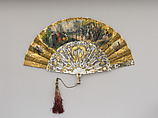 Fan, Paper, mother-of-pearl, gilt, French or Italian