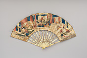 Fan, Chromolithograph on paper; ivory, gilded and silvered, possibly French