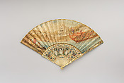 Fan, Kid, paint, ivory, gilt, brilliants, possibly Italian