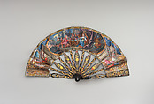 Fan, Gold, tortoiseshell, parchment, paint, gilt, sequins, glass, Italian or French