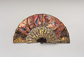 Folding fan, Gold, tortoiseshell, paper, paint, gilt, gold leaf, celluloid, glass, Italian or French