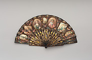Fan, Tortoiseshell, mother-of-pearl, parchment, paint, gilt, silver gilt, glass, Italian or French