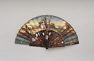 Fan, Tortoiseshell, mother-of-pearl, parchment, paint, gilt, silver gilt, glass, Italian or French