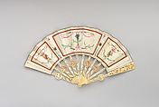 Fan, Ivory, mother-of-pearl, parchment, paint, Italian