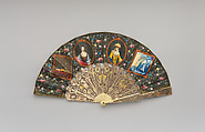 Fan, Parchment, paper, paint, ivory, gilt, glass, Italian
