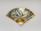 Fan, Kid, paint, ivory, gilt, lacquer, Netherlandish or German