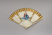Fan, Gold paper, ivory, mother-of-pearl, inlaid silver, Russian