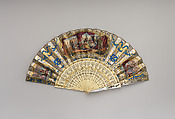 Fan, Paper, paint, gilt, ivory, mother-of-pearl, Italian