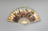 Fan depicting figures in Spanish costumes, Paper, paint, gilt, ivory, mother-of-pearl, glass, Spanish