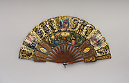Fan, Paper, paint, gilt, foil, wood, mother-of-pearl, steel, Spanish or French