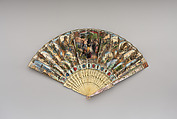 Fan, Paper, paint, gilt, ivory, mother-of-pearl, foil, glass, Spanish