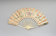 Fan, Paper, ivory, gilt tinsel, paint, silk thread, paillettes, possibly Spanish