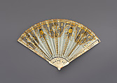 Fan, Silk, gold, net, ivory, silver gilt, possibly Spanish
