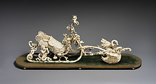 Model of King Ludwig II of Bavaria's Neo-Rococo Sleigh, Franz Seitz (German, 1817–1883), Historic ivory, carved, punched, and engraved; on oval silk velvet-covered wooden stand with historic ivory ball feet, German, Munich