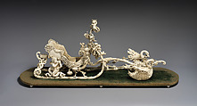 Model of King Ludwig II of Bavaria's Neo-Rococo Sleigh, Franz Seitz (German, 1817–1883), Historic ivory, carved, punched, and engraved; on oval silk velvet-covered wooden stand with historic ivory ball feet, German, Munich